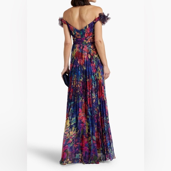 Marchesa Notte Off The Shoulder Multicolor Floral Maxi Gown - Picture 3 of 7